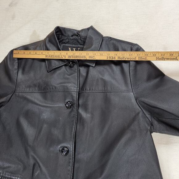 Vintage Winlit Jacket Womens Size 2X Black New York Large Button Leather Coat - Picture 9 of 16
